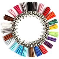Naler 120 borlas de cuero con borlas de gamuza sintética con tapas de 38 mm para llavero- correas para colgar…